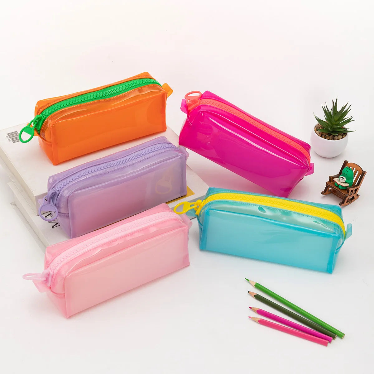 Creative PVC Large Capacity Pencil Bag Transparent Color Pen Bag Waterproof Pencil Case 11 Colors