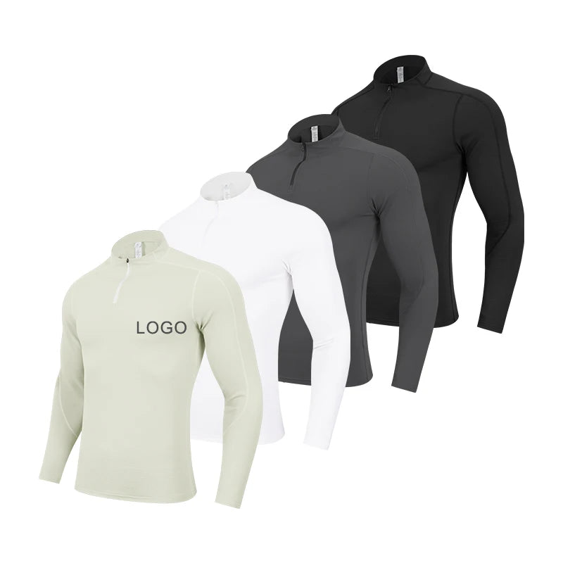 Custom Men's Half-Zip Warm-up Track Jacket Long Sleeve Softshell Sports Jacket Running Soccer Casual O-Neck Collar Solid Knitted