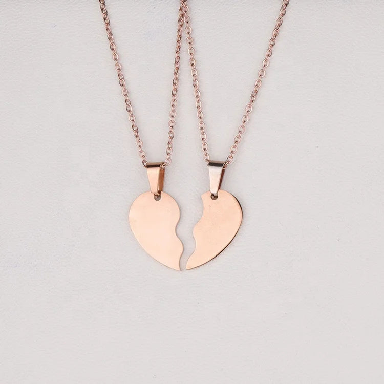 Personalized Stainless Steel Splicing Half Broken Heart Pendent Engraved Necklace for Friend or Couple Lover