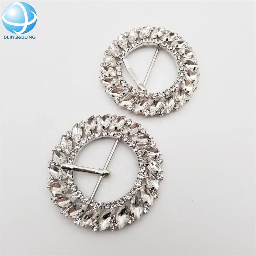 Custom Made Circle Crystal Shoe Buckle Rhinestone Decorations Slider Buckles for Shoe Strap Adjust