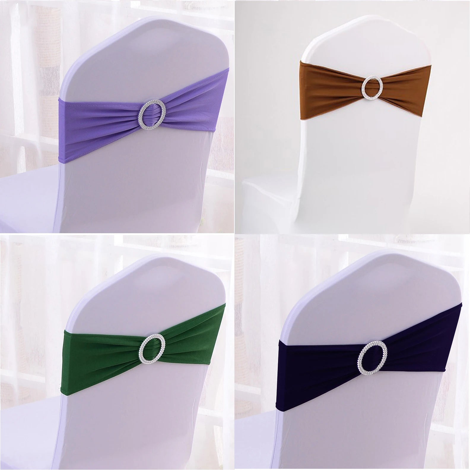 Wholesale Elastic Chair Cover Decorative Chair Back Round Rhinestone Buckle Straps Hotel Wedding Chair Cover Table Accessories