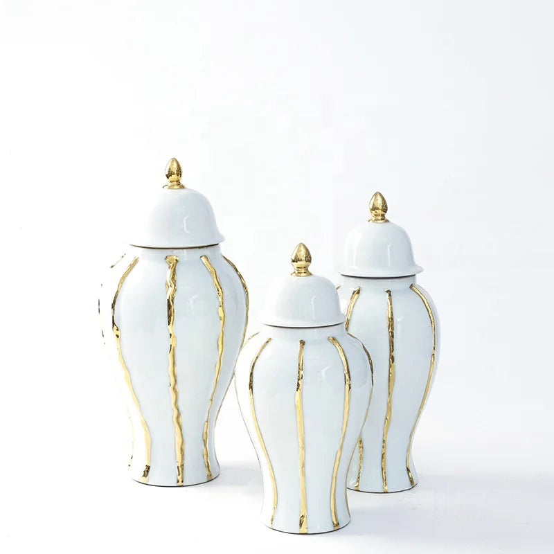 Custom Luxury Ceramic White Gold/Silver Porcelain Ginger Jar for Food Storage & Home Decoration for Presents Factory Direct