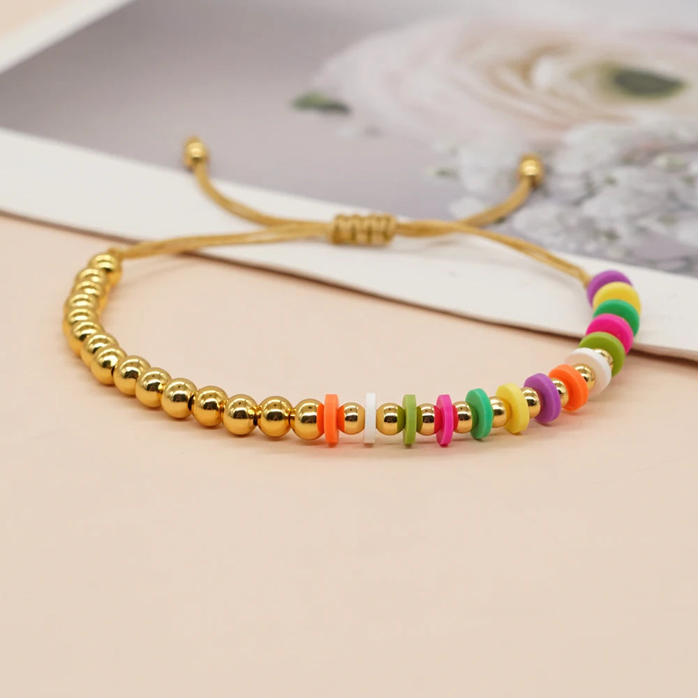 Go2boho Colorful Summer Fashion Gold Plated Bead Heishi Bracelets for Women Friendship Boho Jewelry