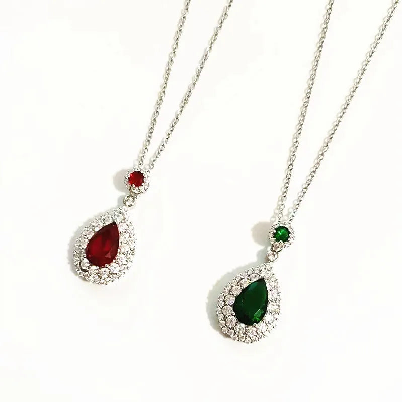 AA00748 Fashion Stainless Steel Crystal Necklace Oval Rhinestone Waterdrop Pendant Necklace Women