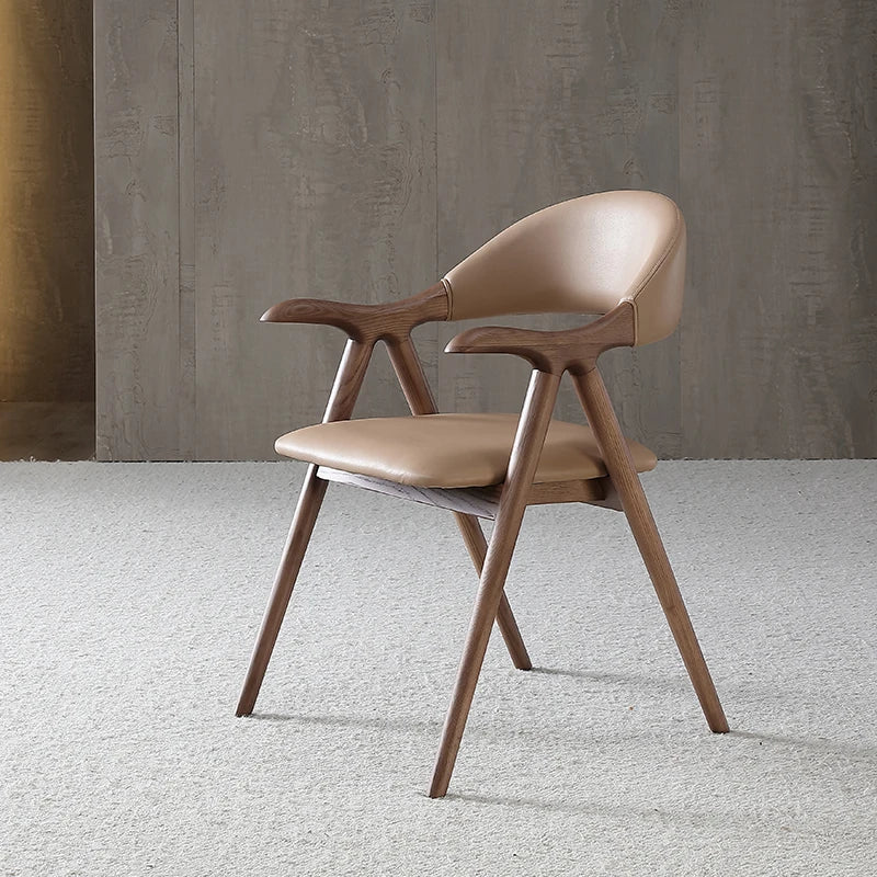 Modern Nordic Minimalist Dining Chairs with Backrest Solid Wood Leather Material for Home Kitchen Hotel Cafe Table Use