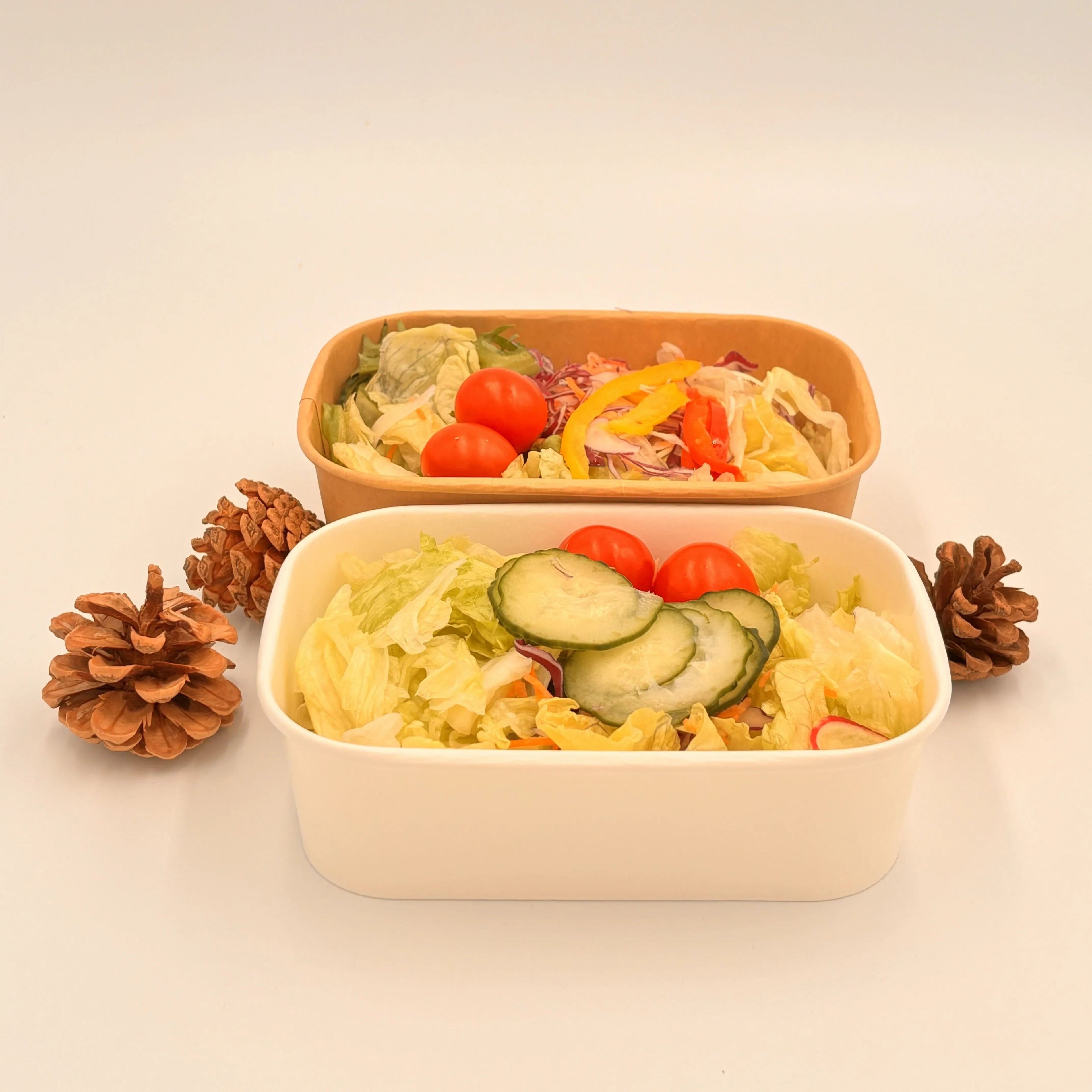 Microwaveable Disposable Paper Square Bowl Container Rectangular Kraft Paper Food Box Thickened Bowl With Lid