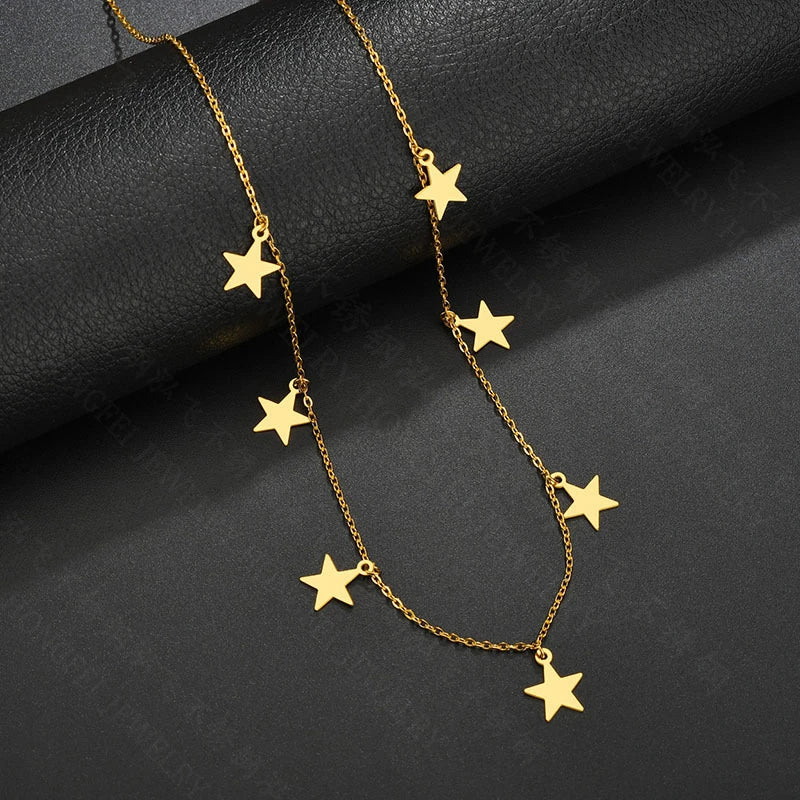 18k Gold Plated Star Shaped Stainless Steel Choker Necklace for Girl