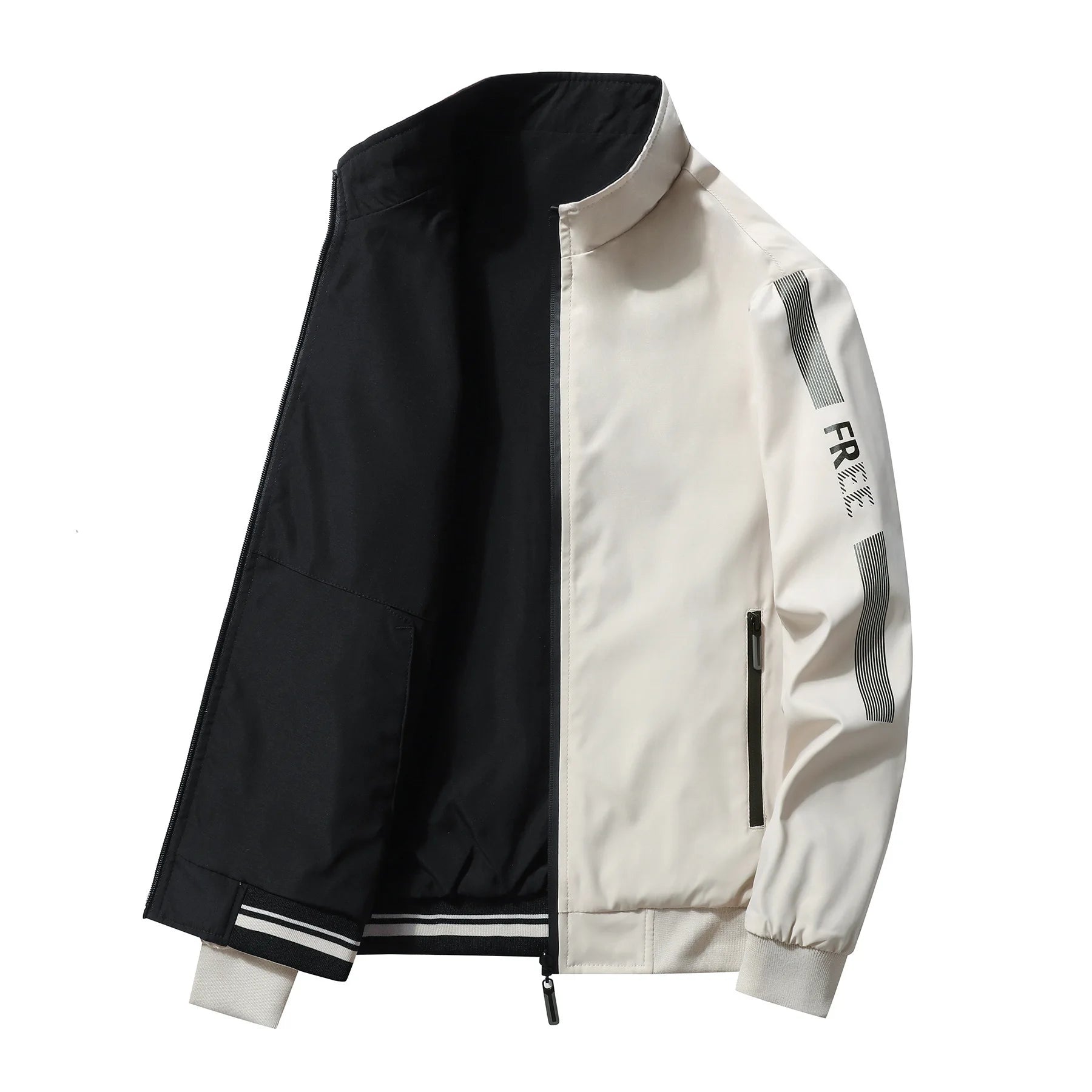 Double-sided Bomber Jacket Men's Spring Autumn Adults Casual Sailor Collar Fashion Loose Fit Worsted Fabric Breathable Quick Dry