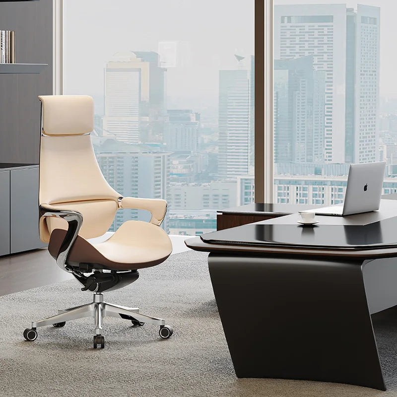 High Back Executive Computer Office Chair Modern Genuine Leather Adjustable Height Aluminium Swivel Chair for Boss CEO Manager