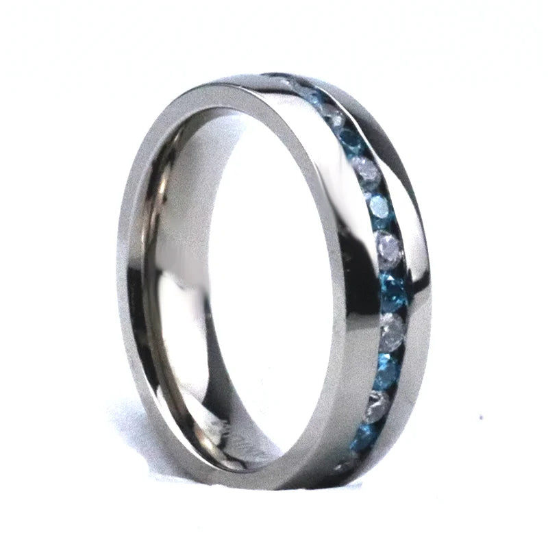 Poya 6mm Shiny Single Groove Titanium Rings With Cz Diamond Stones Inlaid