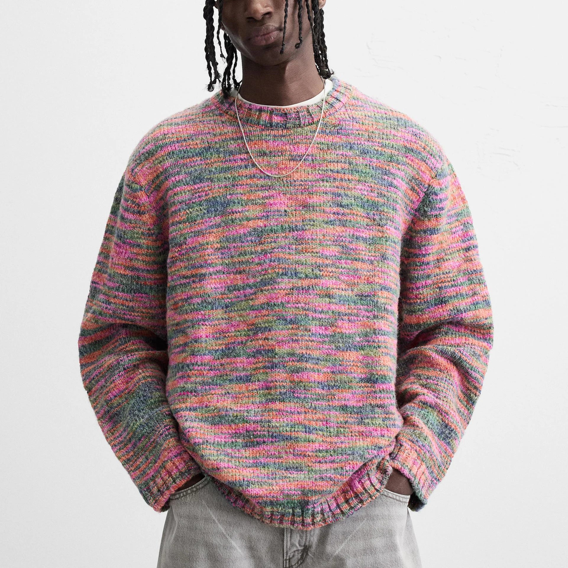 Custom Design logo Knit Pullover Top Knitwear  Long Sleeve Fashion Casual Men Knitted Irregular Jacquard Sweater