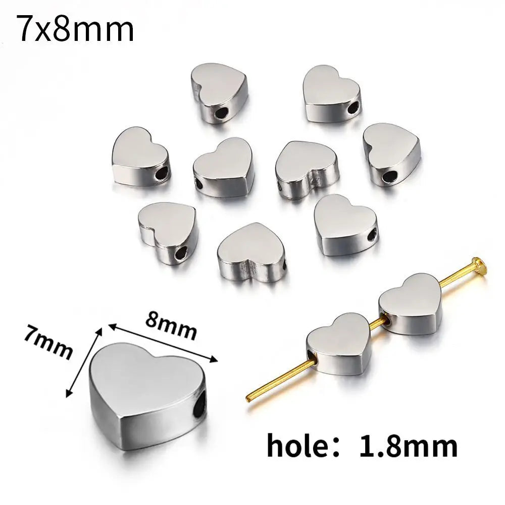 7X8mm Heart European Bead Stainless Steel Spacer Beads Metal Loose Bead for DIY Bracelets Necklaces Jewelry Making