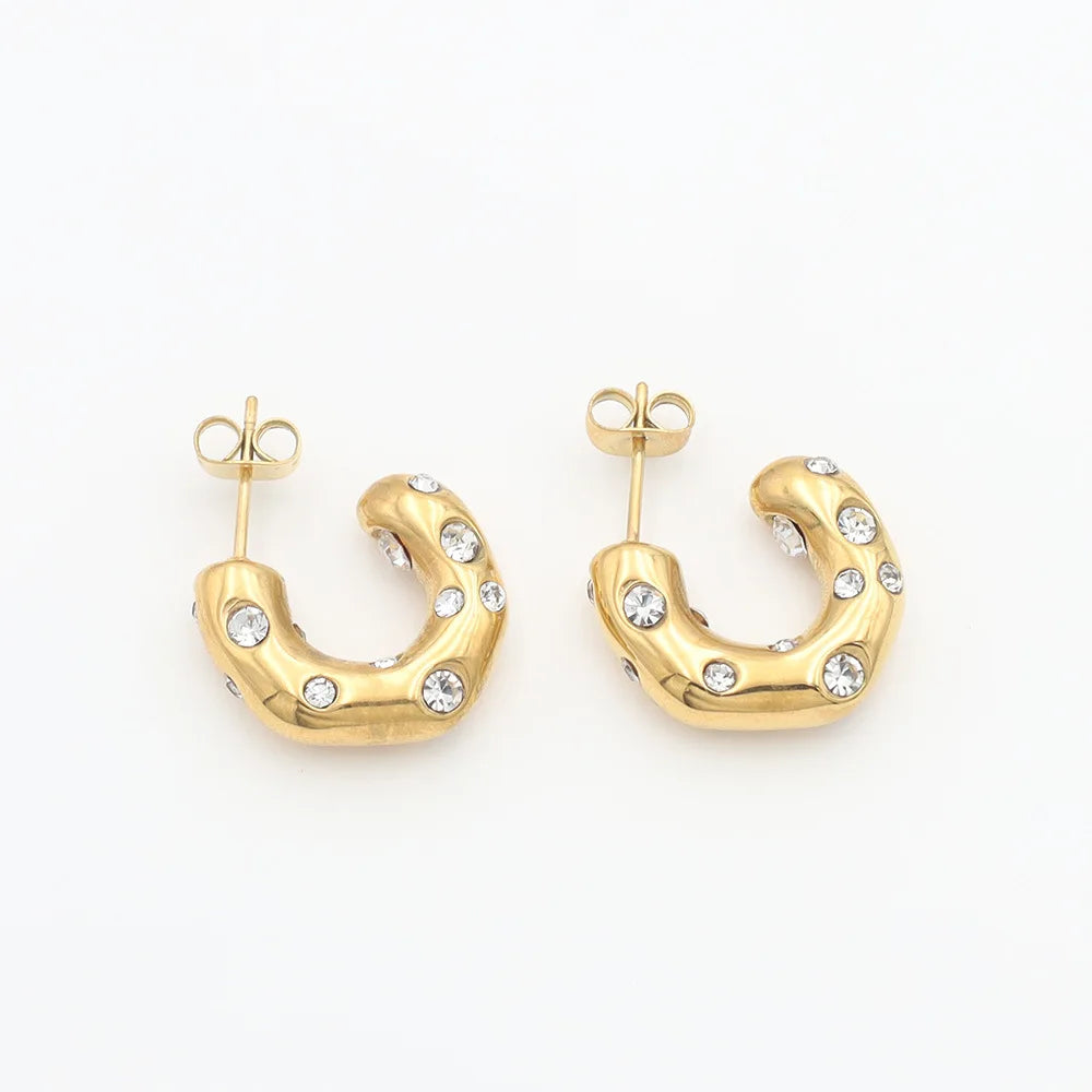 INS Hot Sale Thick Colorful Zirconia Earrings Diamond CC Luxury Jewelry 18K Gold Plated Stud Huggies Earrings