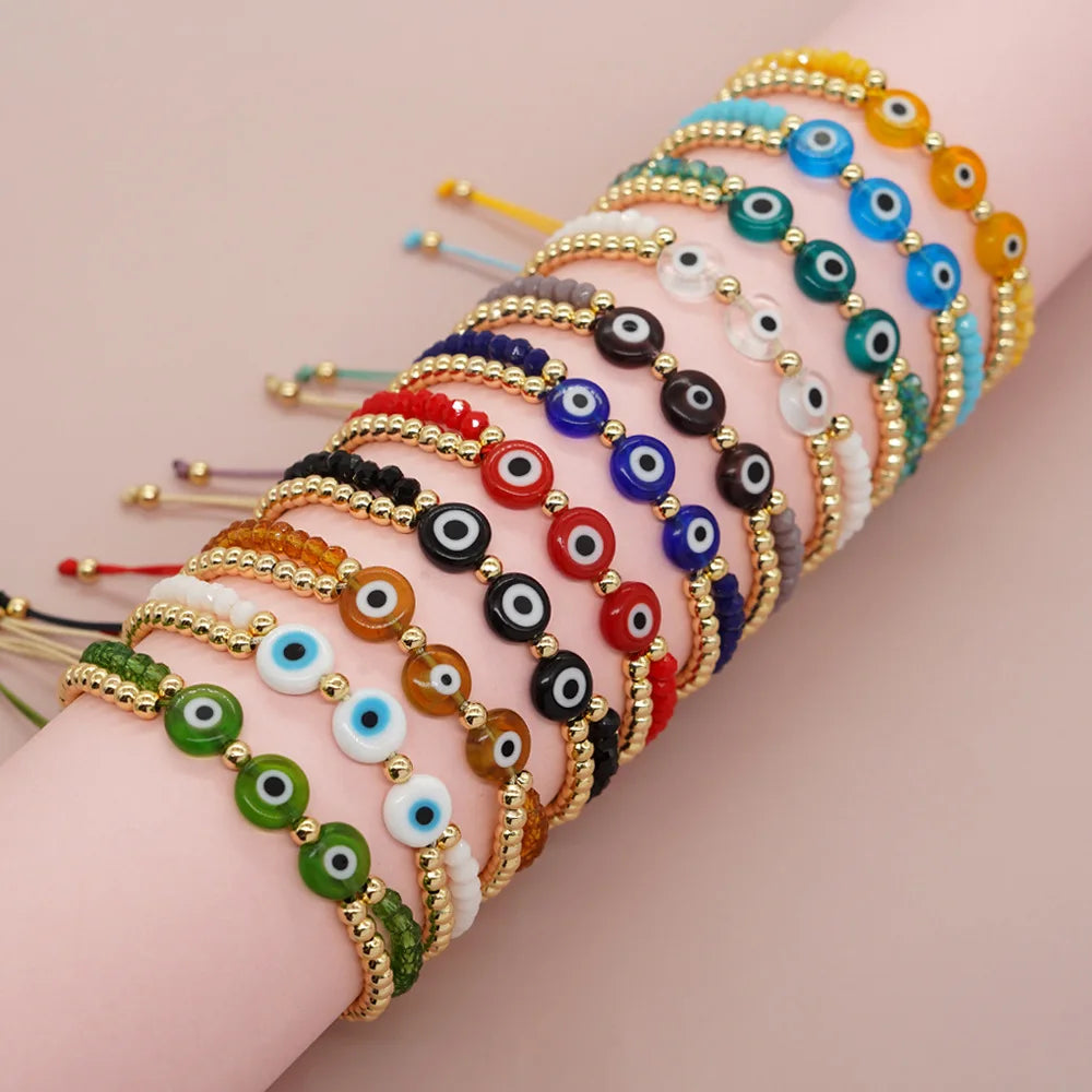 Go2boho Multilayer Gold Plated Beaded Bracelet Women Pulsera Boho Charm Evil Eyes Handmade String Jewelry Crystal Bead Bracelet
