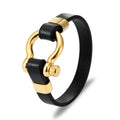 High Quality New Design Stainless Steel Horseshoe Shaped Genuine Leather Bracelet Bangle for Men