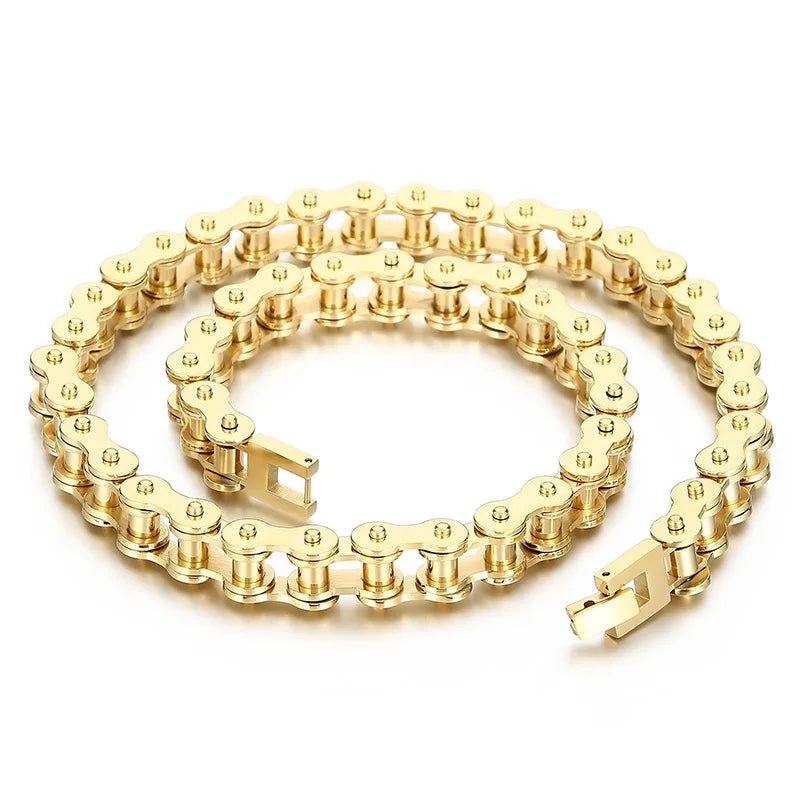 Chunky PVD Gold Plated Non Tarnish Choker Bike Chains Punk Style Stainless Steel Jewelry for Men Hip Pop