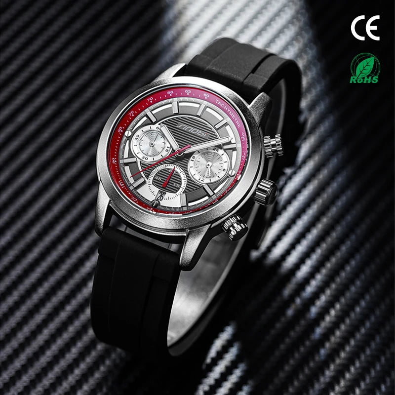 Men Quartz Chronograph Tachymeter Black Dial Man Wristwatch Calender Timer Casual Quartz Watches S9865G