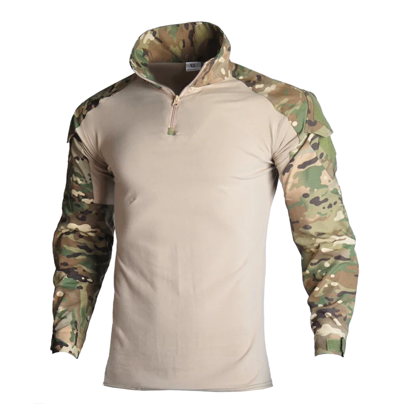 Unisex Rip-stop Woodland Camouflage Printing T-shirt Outdoor Sportswear Shirt for Men