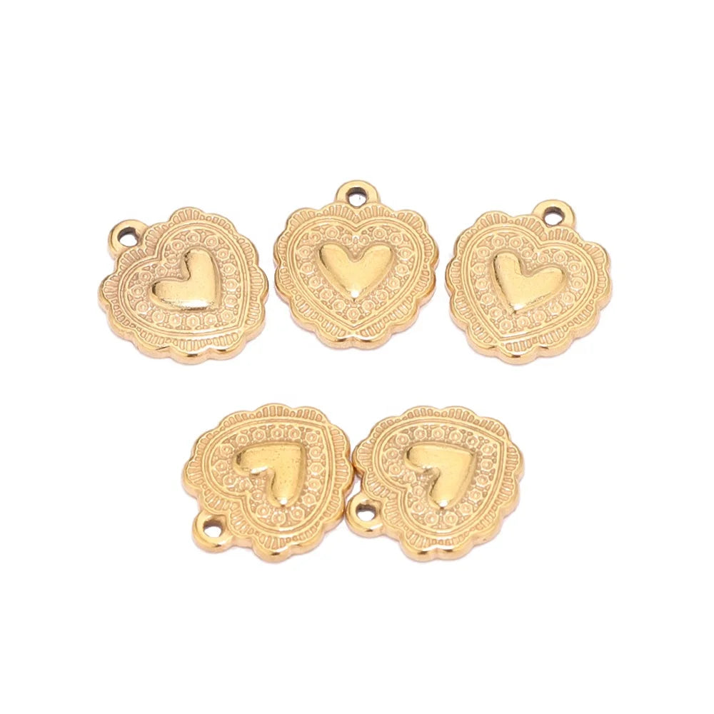 5Pcs Stainless Steel Retro Peach Heart Charms Pendants for DIY Jewelry Findings Necklace Earrings Components Supplies