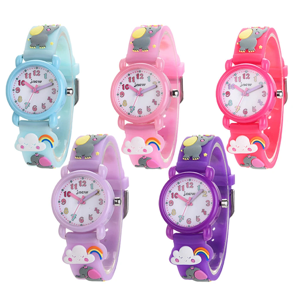 Kids Watch Waterproof PC Case PVC Wrist Watch for Kids 12 Years Old Boys 3D Elephant Rainbow Cloud Cartoon Sport Pointer Fash...