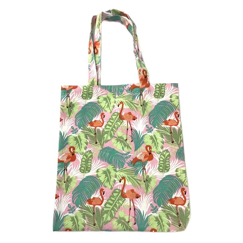 Flamingo Printed Canvas Tote Bag Reusable Cotton Fabric Handbag Paris Inspired Eco-Friendly Shopping Bags