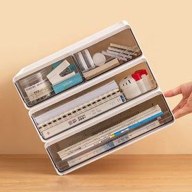 Plastic Rectangle Stackable Desk Organization with Drawers for Stationery Office Accessories Modern Style