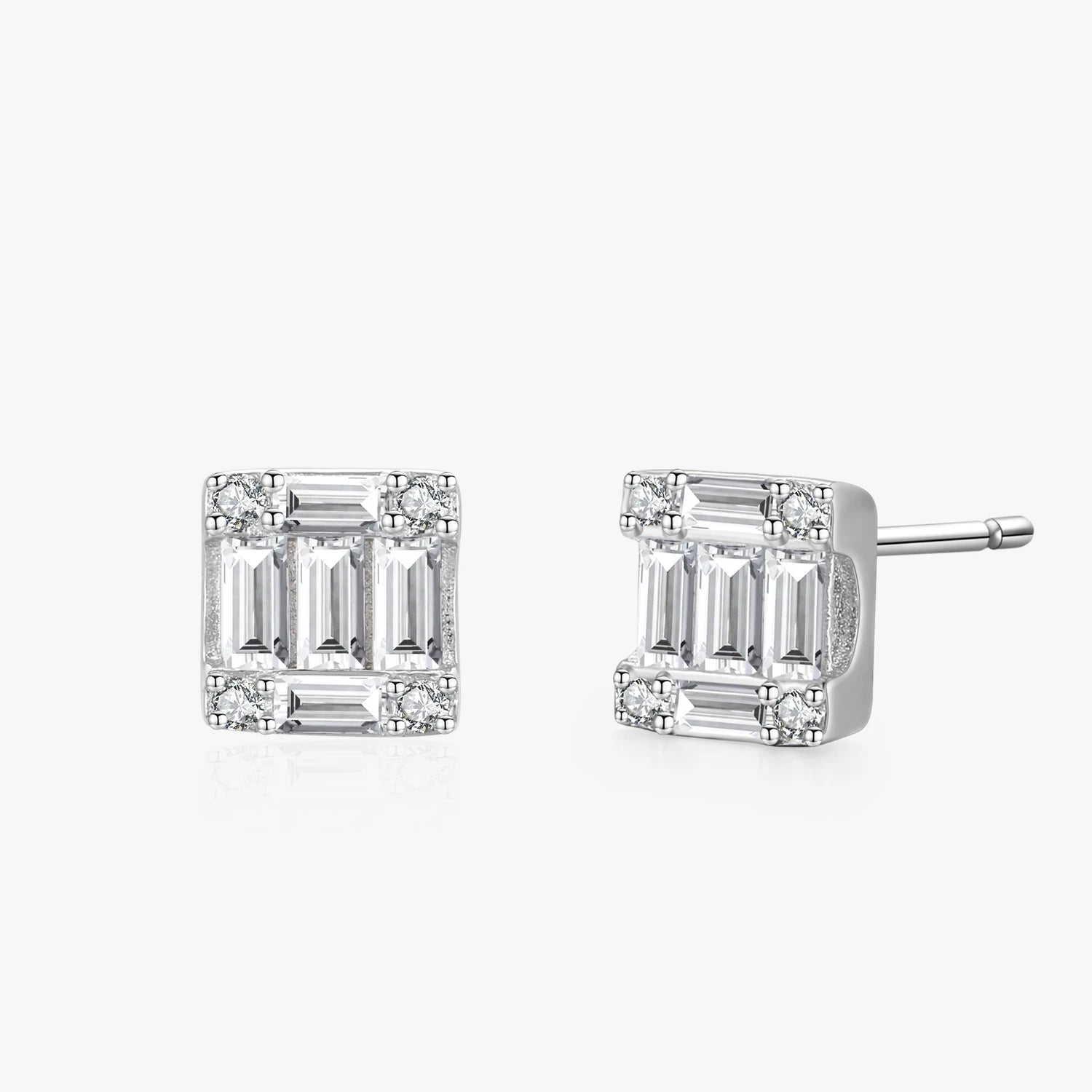 Ailmay Sparkling Cubic Zirconia Fashion Square 925 Sterling Silver Stud Earrings for Women Girls Anti-allergy Fine Jewelry Gifts