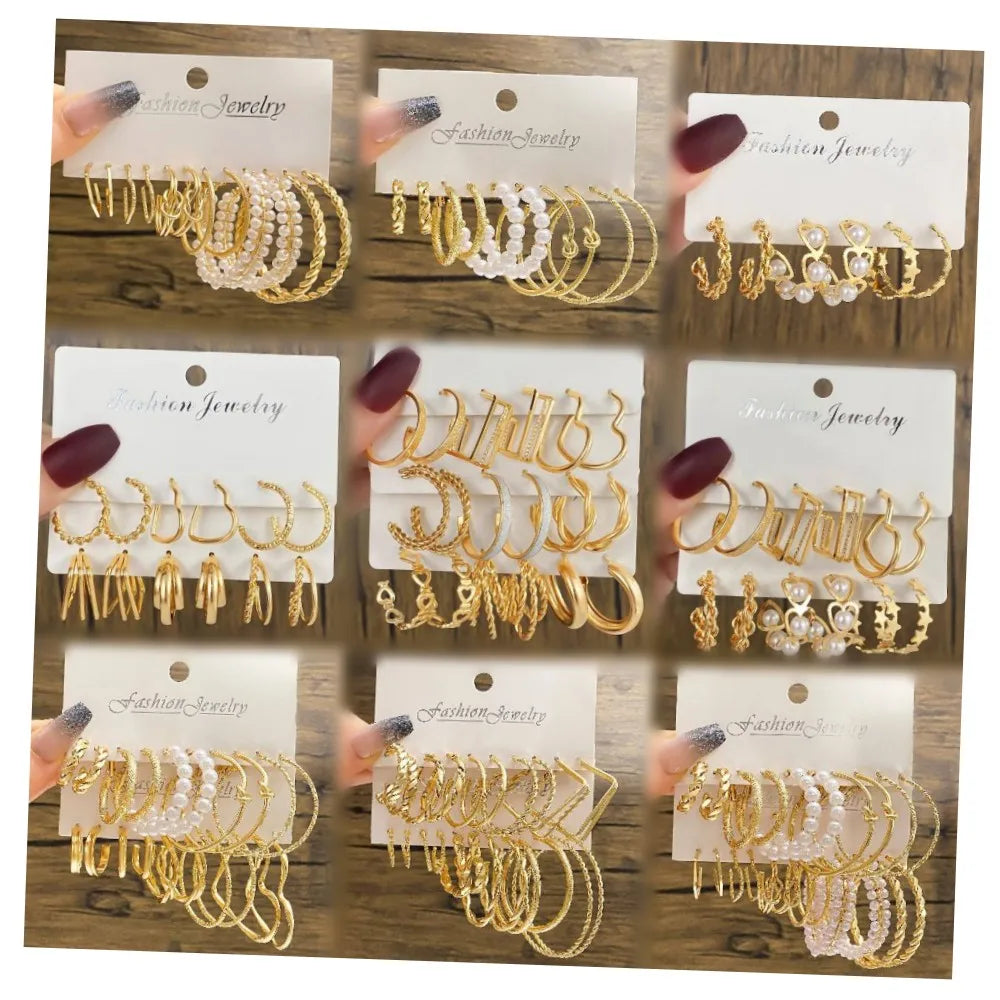 New Fashion Butterfly Heart Pearl Hoop Earrings Set Women Geometric Gold Metal Round Hoop Earrings  Ins Trend Jewelry Gift