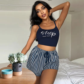 Printing Soft Comfortable 2 PCS Pajamas Set Fashion Hot Women Sleepwear for Home Outdoor Wear