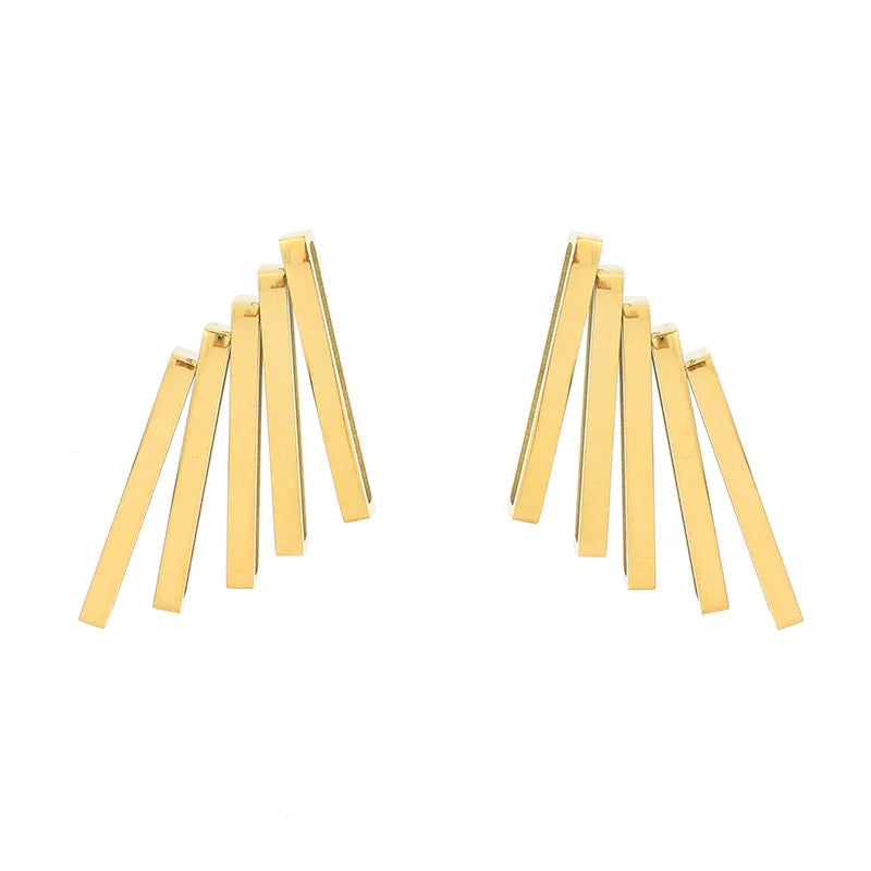18K Gold Plate Stainless Steel Gold Earrings Multilayer Rectangular Geometric Earrings for Women