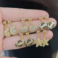 EC2065 Fashion 18k Gold Plated CZ Pave Fish Clam Conch Sea Shell Marine Rugby Football Dangle Charm Stud Earrings
