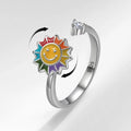 Wholesale Rotatable Full of Zircon Stone Sunflower Smile Face Anxiety Fidget Spinner Ring Jewelry Gifts for Women Teen Girls