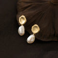Daidan Earrings Sterling Silver Irregular Big Stud Pearl Matt 18K Gold Plated Real Pearl Earrings