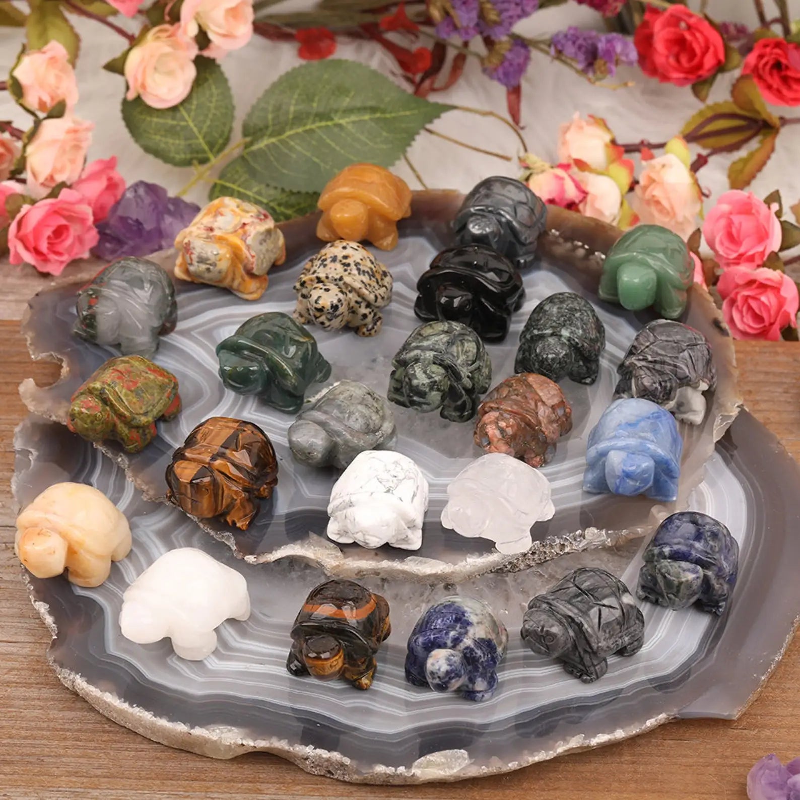1.5" Natural Gemstone Hand Carved Tortoise Small Turtle Decor Figurine Supply Rose Quartz Amethyst Reiki Gift