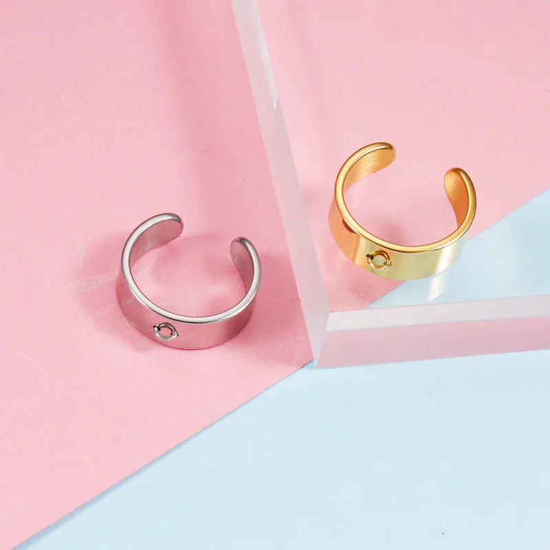 2023 New Design Hoop Band Ring Jewelry Accessories DIY Charms Pendant Open Adjustable Stainless Steel Finger Ring With Hook