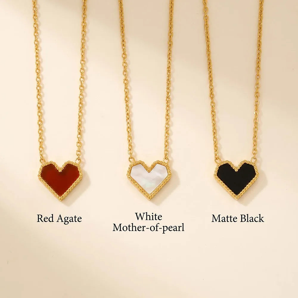Women's Personality Simple Fashion Light Luxury Versatile High-End Stainless Steel Design Heart Inlaid Shell Pendant Necklace MegaBDM