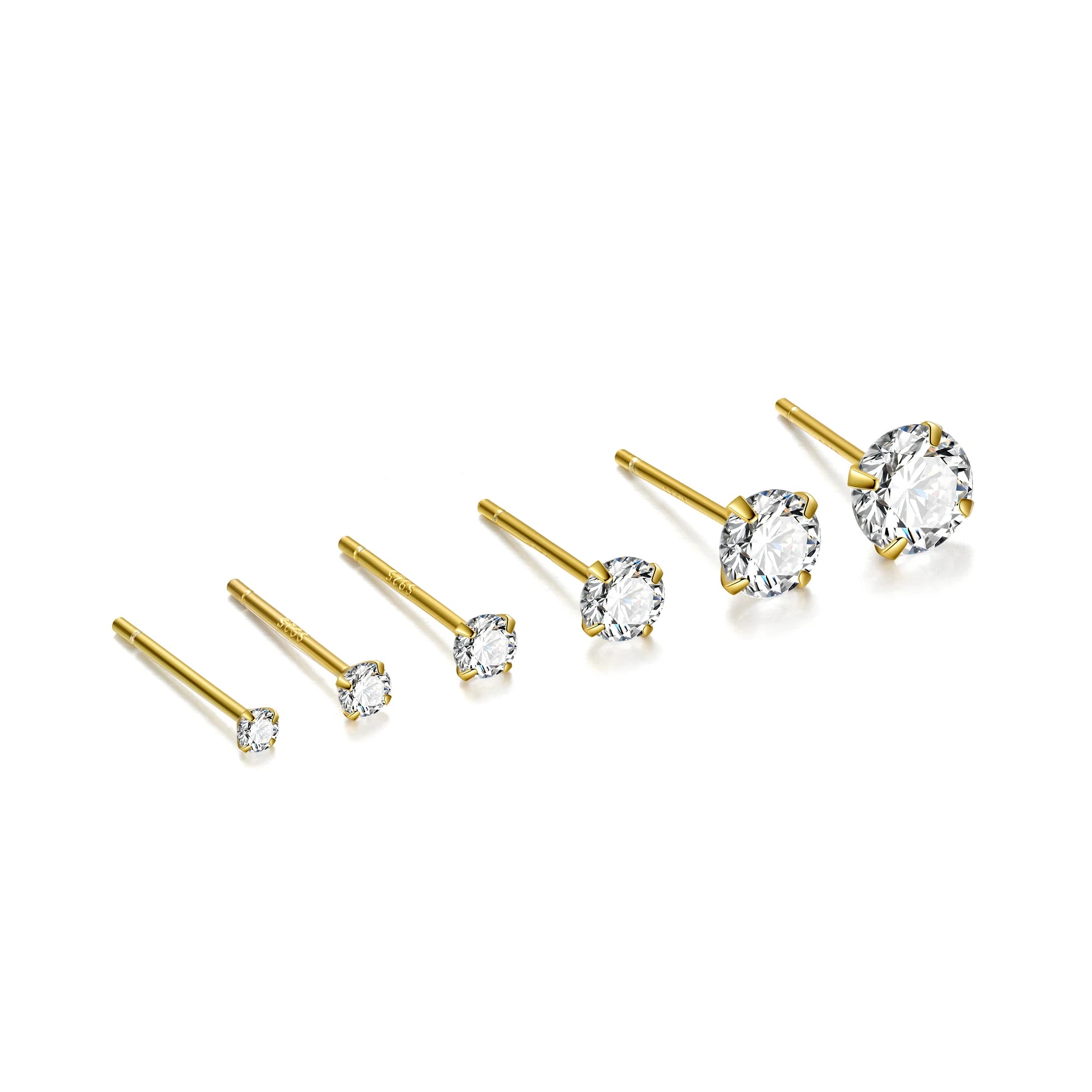 Wholesale 925 Sterling Silver Earrings 2/3/4/5/6mm Round CZ Zircon Four Claw Stud for Women Men Unisex Fine Jewelry Bulk