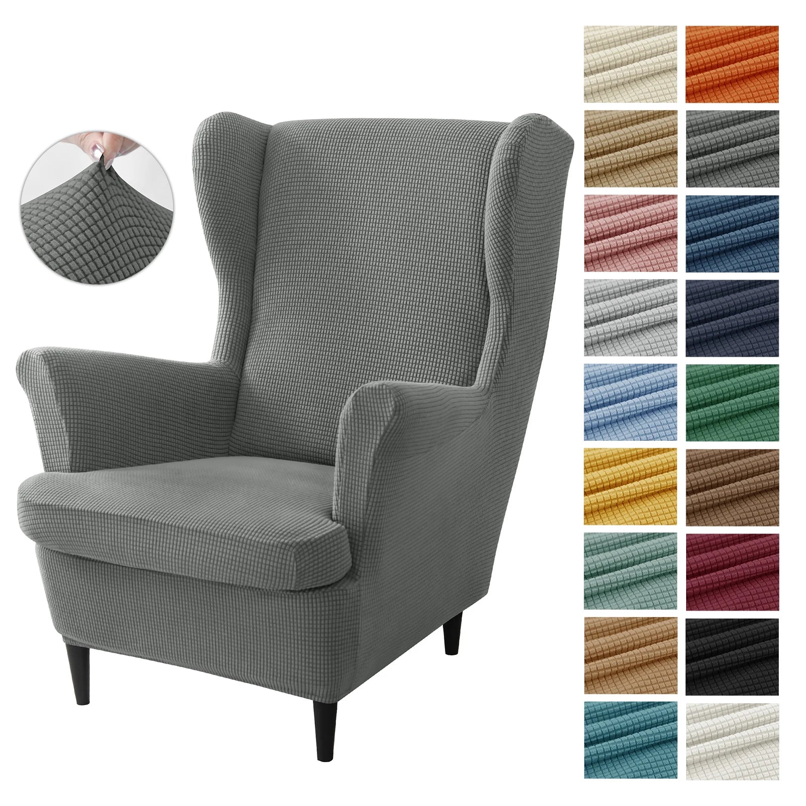 Forcheer Stretch 2 Piece Wingback Chair Slipcovers Soft Jacquard Armchair Covers with Elastic Bottom for Living Room Bedroom