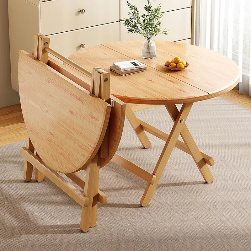 Modern Chinese Round Folding Wooden Table Small Portable Leisure Coffee Table Can Be Matched with Chair Set for Dining