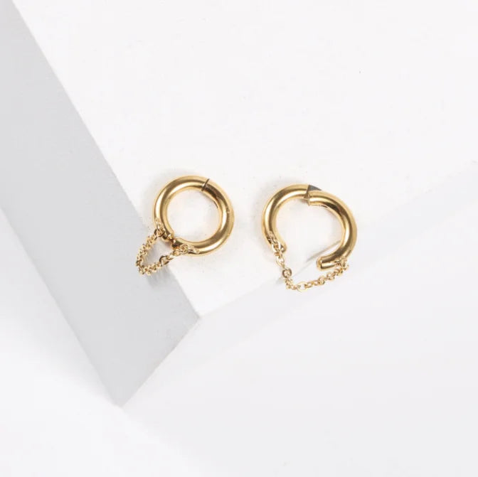 Simple Women Jewelry Waterproof Stainless Steel Earrings 18k Gold Plated Chain Open Ear Cuff Earrings