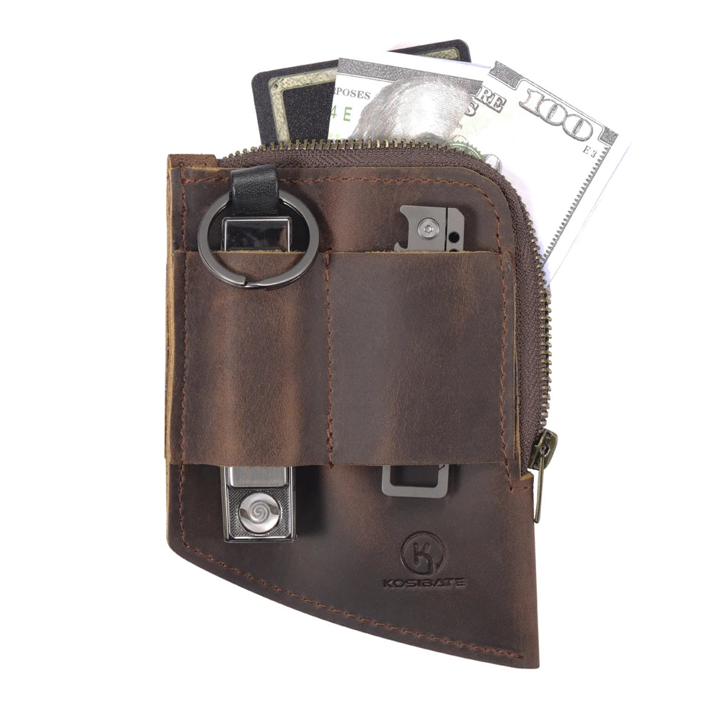 Custom Hand Stitched Leather Wallet for Money Card EDC Pocket Organizer Slip Pouch for Camping & Hiking