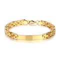 Sland Customizable Men's Fashion Bracelet Thick ID Stainless Steel 18K Gold Plated Shiny with Personalized Bar and Engraving