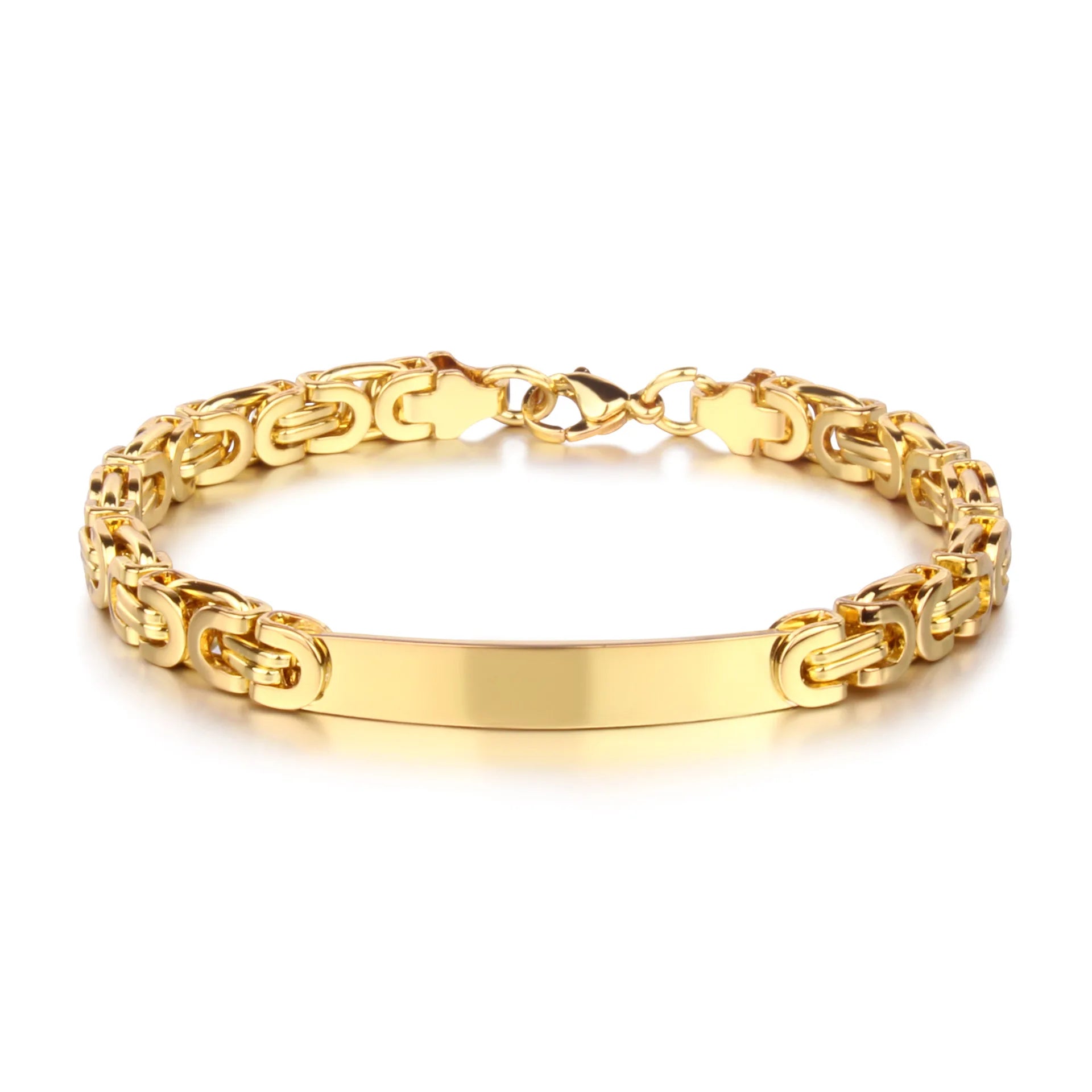 Sland Customizable Men's Fashion Bracelet Thick ID Stainless Steel 18K Gold Plated Shiny with Personalized Bar and Engraving