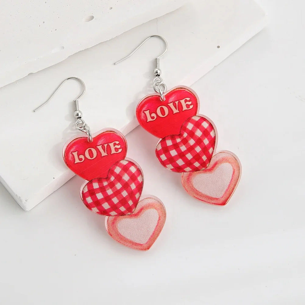 Classic Red Heart-Shape Acrylic Resin Drop Earrings Valentine's Day Fashion Jewelry Gift for Women on Anniversary Occasions