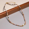 Classic Semi-precious Gemstone Choker Dainty Rhodonite Beaded Clavicle Necklace Baroque Pearl Beads Jewelry for Women Girls Gift