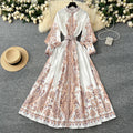 LW0694 Print Dress Women'S Spring Dress Retro Elegant Lantern Sleeve Pleated Long Skirt Printed Elegant Dresses 2025