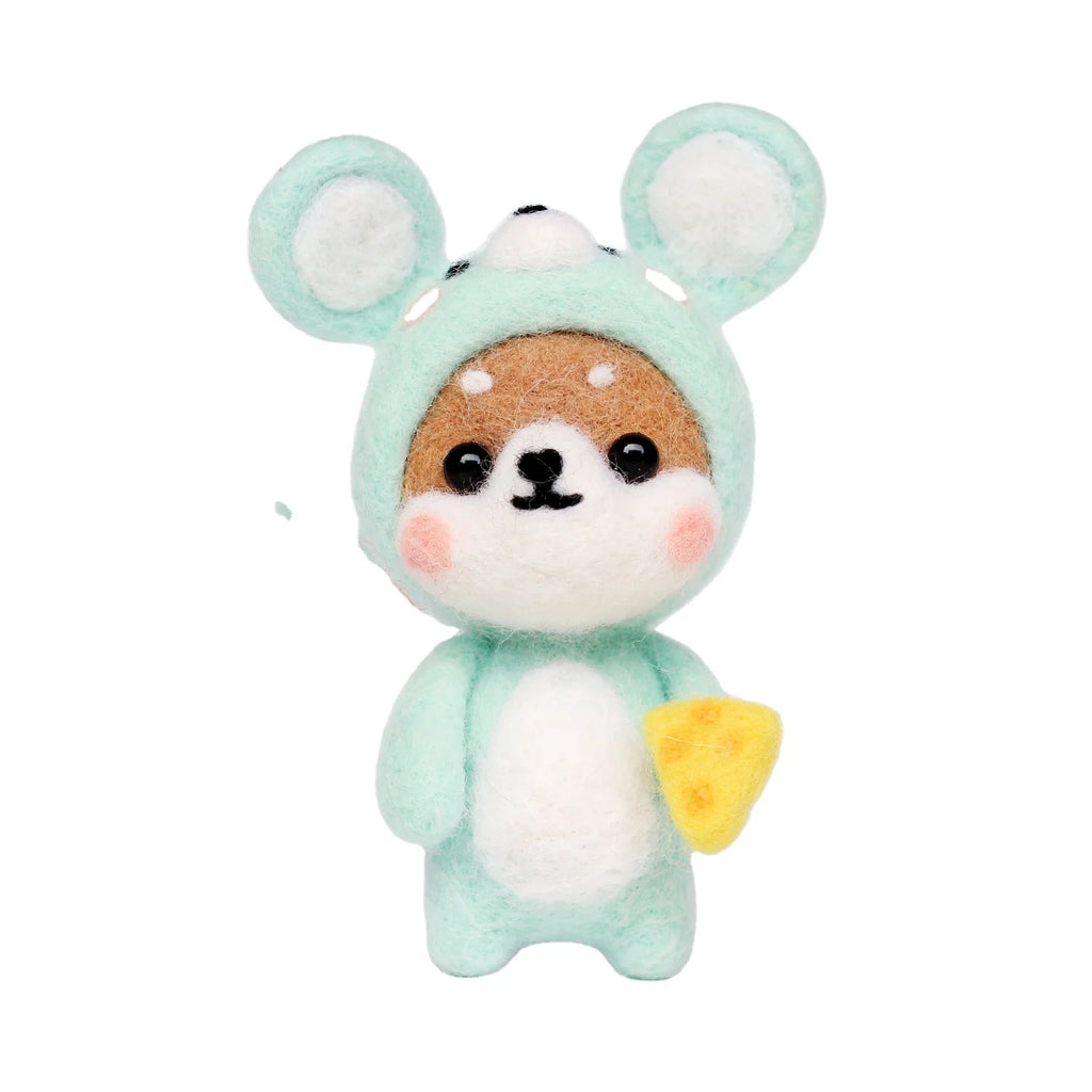 Cute 3D Animal Kit DIY Supplies Set for Rat Mouse Shiba Inu Dog Novelty Gifts Needle Felting Starters Kit Wool Felting Materials