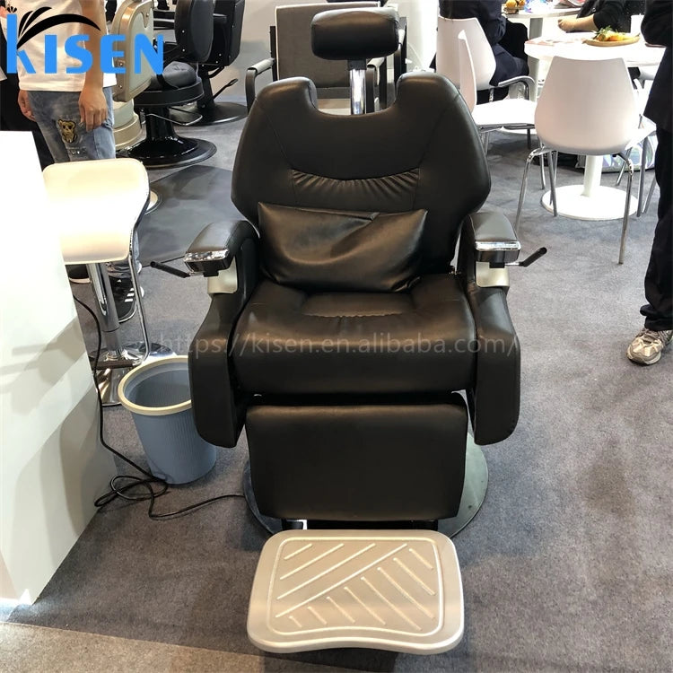Kisen Luxury Electric Black Barber Chair for Barbershop Chair Beauty Salon Furniture Barber Chairs for Men Barbershop Use