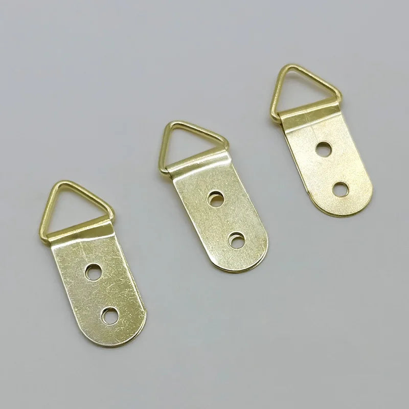 41x15mm Triangular Ring Double-hole Iron Metal Gold Brass-plated Photo Picture Frame Hanger Wall Hook with Box