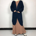 Cardigan Midi Thick Sweater Muslim Women Long Sleeve Coat Autumn Winter Islamic Clothing Wholesale Open Abaya